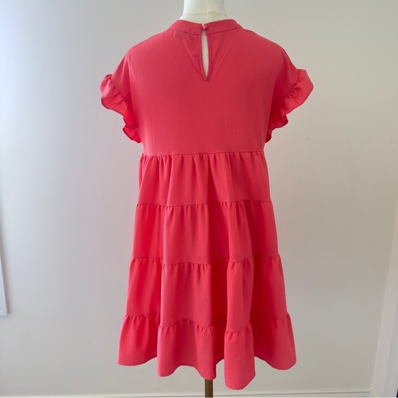 Charming Coral Pink Flutter Sleeve Ruffled Women's Sundress Size Small - Picture 5 of 10